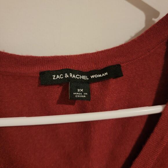 Zac And Rachel Womens Sweater Size 2X Vneck Red Soft Minimalist Colorful - Picture 4 of 7